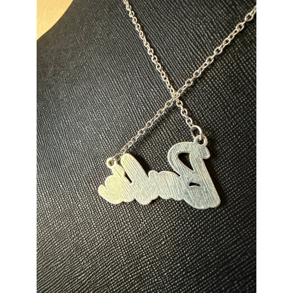Barbie-Inspired Silver Rhinestone Pendant Necklace Script Logo  With Chain - Picture 4 of 10
